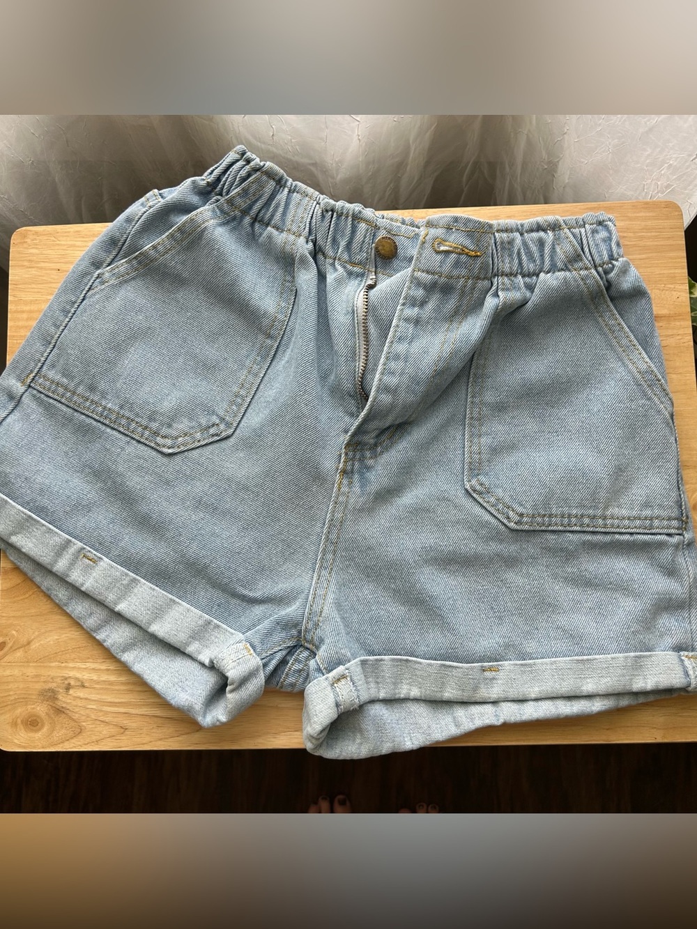 Light wash Blue Denim shorts with Elastic Waist
